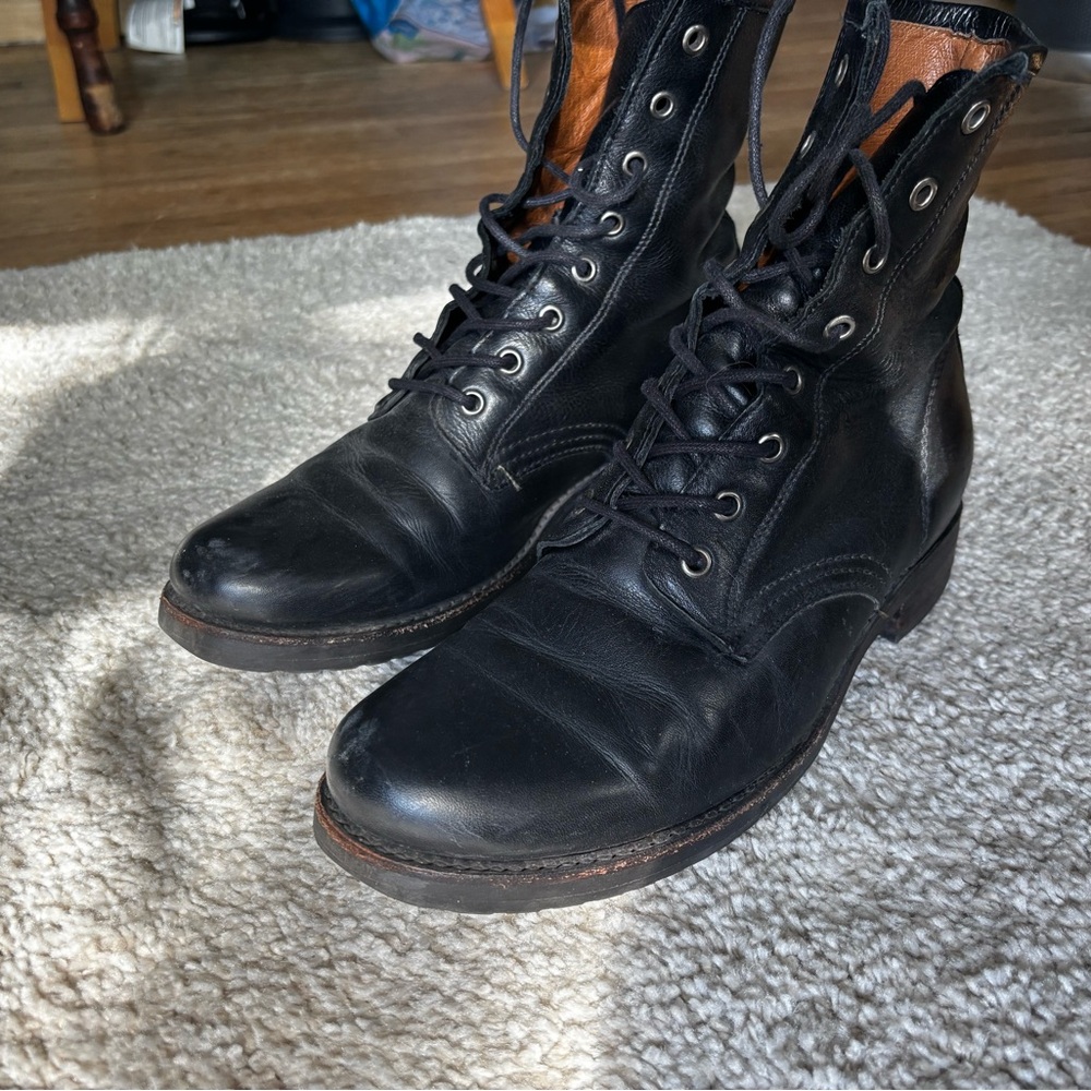 Frye Black Leather Lace-Up Combat Boots